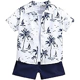 RoseSeek Boy's 2 Piece Boho Outfits Short Sleeve Tropical Button Down Hawaiian Shirt Tops and Track Shorts