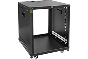 RIVECO POMU 12U Network & Stereo Rack with Caster Wheels, Rolling Server Rack Open Cabinet for 19 inches Audio Video Musical & IT Equipment Mounting, Round & Square Holes, Build in Handles Heavy Duty