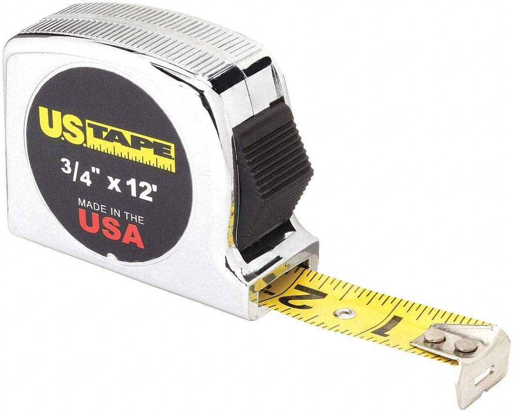 Tape Measure, 3/4 in x 12 ft, Chrome, Ft/in