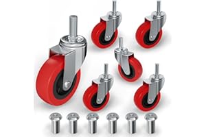 MySit 6 Pack Creeper Wheels 2.5 Inch Heavy Duty Swivel Caster Wheel Creeper Service Cart Stool Post Mount, M10 (Around 3/8") x 1" Metric Threaded Stem Casters Wheels Replacement