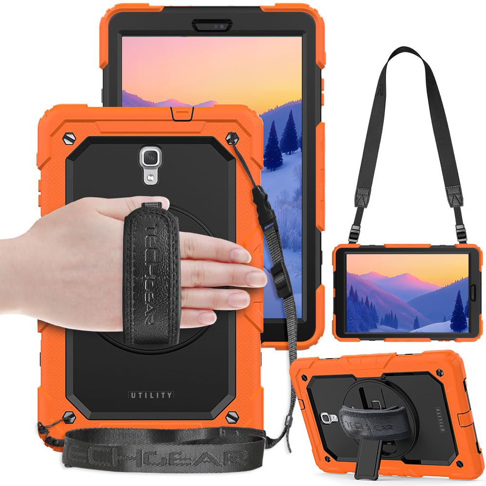TECHGEAR UTILITY Case fits Samsung Galaxy Tab A 10.5" (SM-T590 Series) Tough Rugged HEAVY DUTY Armour Shockproof Protect Case 360 Degree Rotating Stand, Hand Strap and Shoulder Strap - Orange