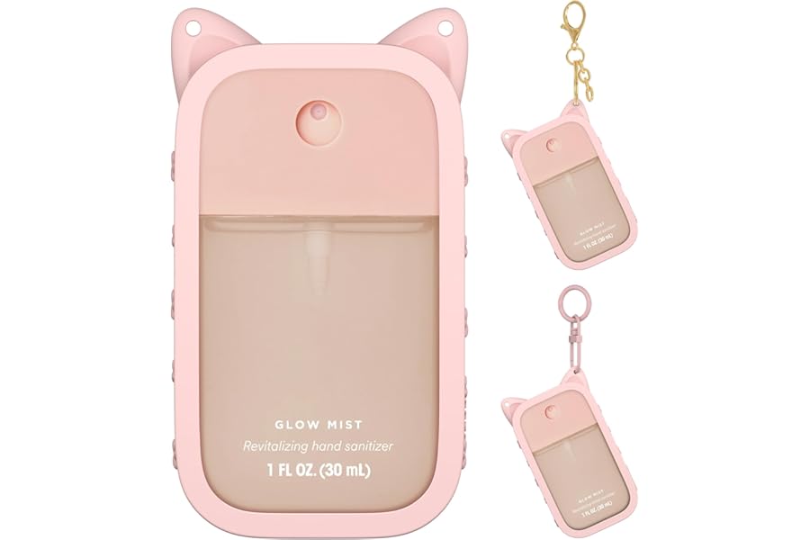 Sonnorel 1 Pack Silicone Case Compatible with Touchland Hand Sanitizer Spray (Fit for 1 FL OZ/30 mL Ver), Portable keychain Cute Color Ears (Pink)