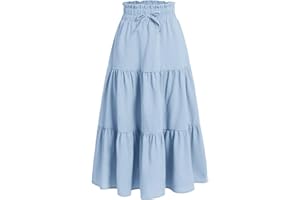 Floerns Girls Boho Floral Print High Waist Flare Hem Summer Long Skirt