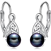 Pearl Earrings for Women 925 Sterling Silver Celtic Knot Leverback Earrings Pearl Jewelry Gifts for Girls