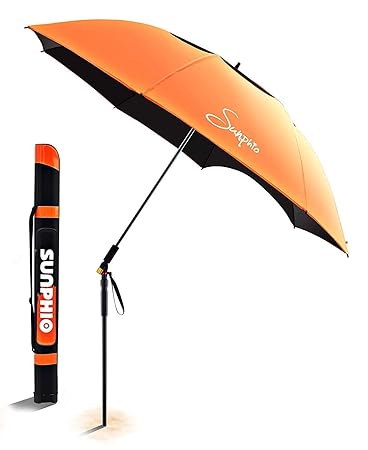 Sunphio Parasol Plage Solide Anti Uv Grand Et Anti Vent Avec Pôle Inclinable à 360 2 Pied De Support Pour Sable 1 Sac Portable Idéal Pour Le
