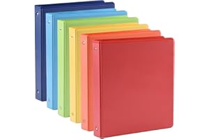 SUQJOY 1-inch 3 Ring Binde with 2 Inside Pockets, 1" Clear View Binder Holds US Letter Size 8.5'' x 11" Paper, 1“ Round Ring Binder for Office/Home/School Supply, 6 Pack (6 Colors Assorted)