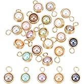 PH PandaHall 20Pcs Freshwater Pearl Charms Pendants 16mm Brass Wire Wrapped Shell Pearl Pendants Round Beads Charms with Golden Loop for Necklace Bracelet Earring Jewelry Making
