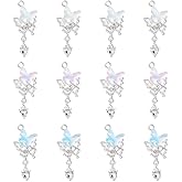Hobbspring 12Pcs Crystal Glass Dangle Pendants 4 Colors Butterfly Alloy Charms Silver Tone Glass Butterfly Heart Charms for Jewelry Necklace Bracelets Earrings Making DIY Crafts