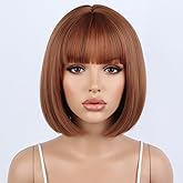 PATTNIUM Kids Dark Orange Wig Child Short Orange Brown Bob Wig for Girls Cosplay Party Synthetic Rose Net Daily Wear Wigs