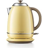 BUYDEEM K640 Stainless Steel Electric Tea Kettle with Auto Shut-Off and Boil Dry Protection, 1.7 Liter Cordless Hot Water Boiler with Swivel Base, 1440W, Mellow Yellow