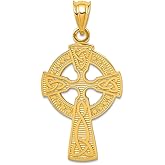 JewelryWeb 14k Yellow Gold Solid Not engraveable Polished and satin Celtic Knot Religious Faith Cross Pendant Necklace 29x16mm-Pendant for Women