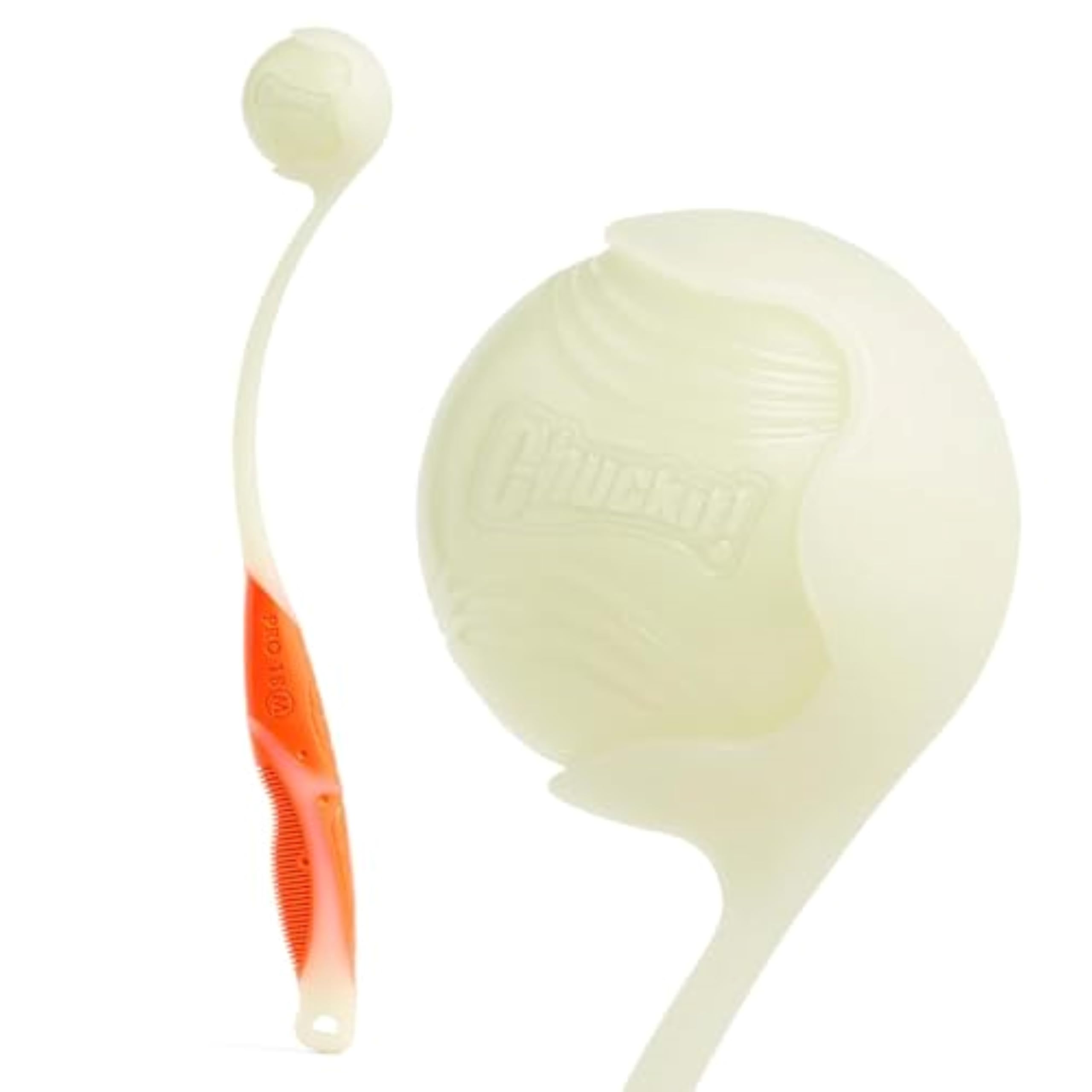 Chuckit! Pro Max Glow Hands Free Dog Ball Pick Up & Throw Glow In The Dark Launcher With Medium Max Glow Rubber Ball - 46 cm, assorted