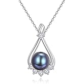 AENEAS Valentines Day Gifts for Women Her Tahitian Black Pearl Necklace Sterling Silver Cubic Zirconia Cultured Freshwater Pearl Necklaces for Women Wife