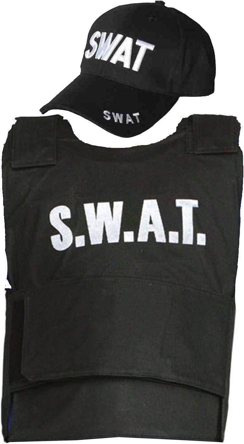 Adult SWAT Team Vest & Cap Fancy Dress Costume Police FBI Tactical