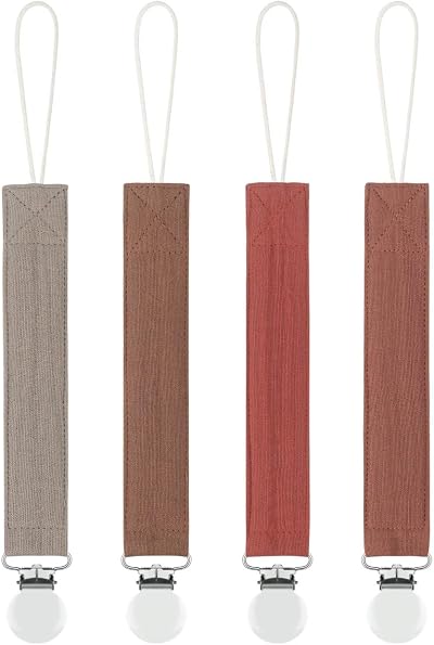 MoodyBaby Soft Organic Muslin Cotton Dummy Clips 4 Pack Neutrals Rust Brown