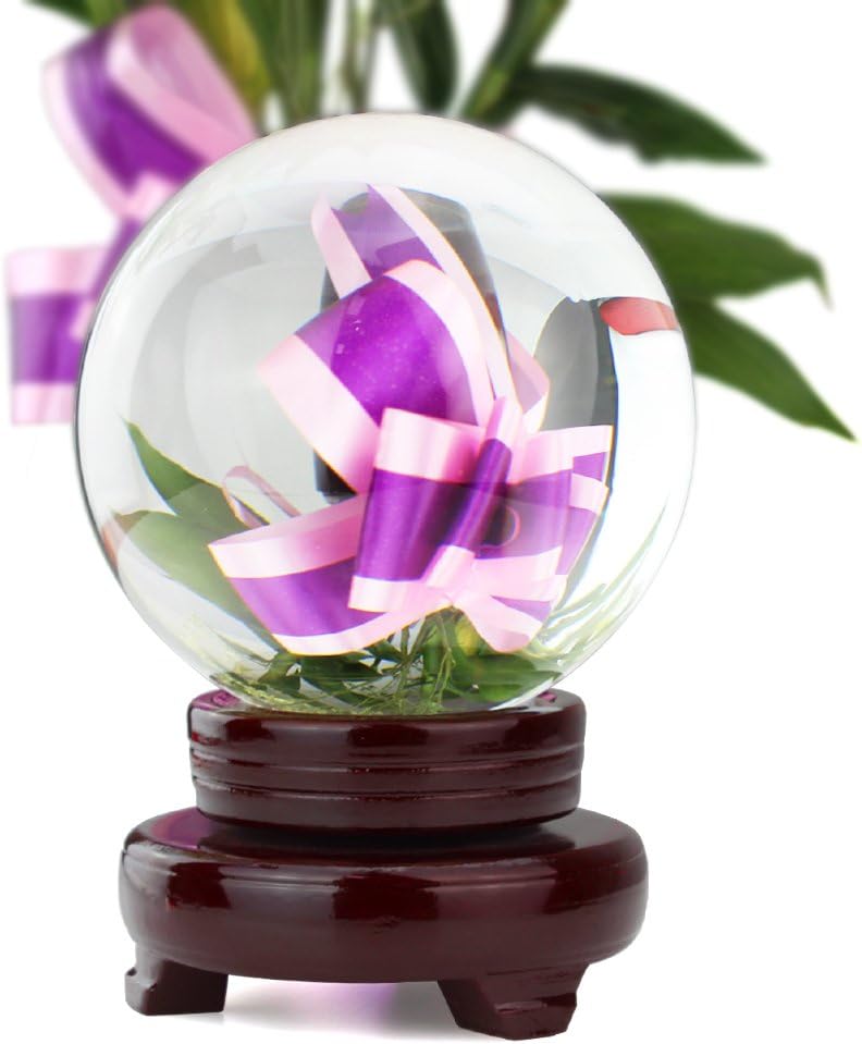 HBF Clear Magic Crystal Ball Made of Glass 8 cm Healing Ball Crystal Sphere Photography /Display Crystal Ball, Come with Wooden Stand
