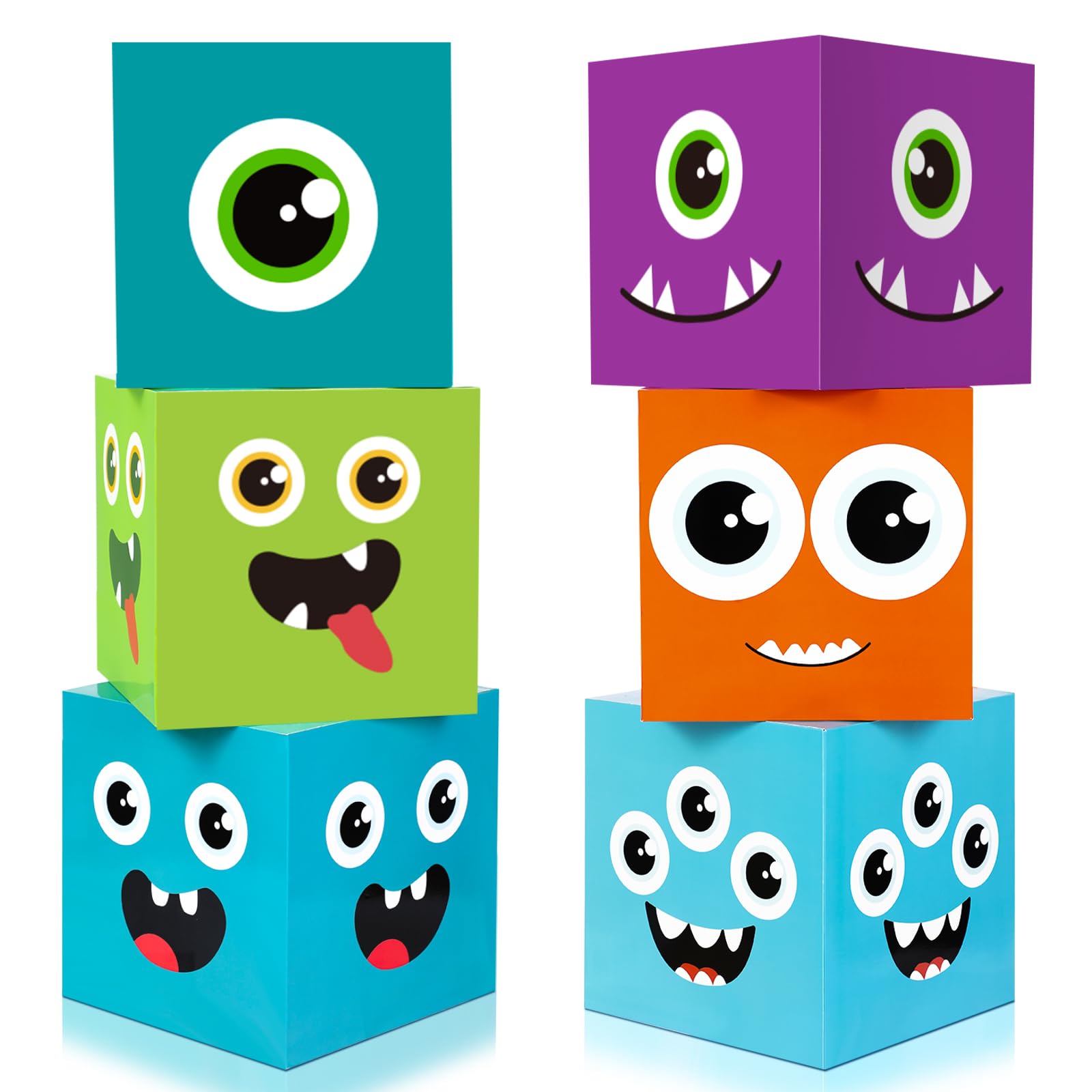 Photo 1 of Foilswirl 6 Pcs Large Monster Party Favor Boxes Cute Monster Theme Big Party Treat Tube Boxes Decorations for Birthday Game Favor Props 11.8 x 11.8 Inch