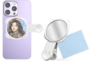 EKIND Clip On Selfie Mirror for Phone Rear Camera Reflective HD Back Selfie Tool with Dust Cloth for Photo Video Vlog Live (W