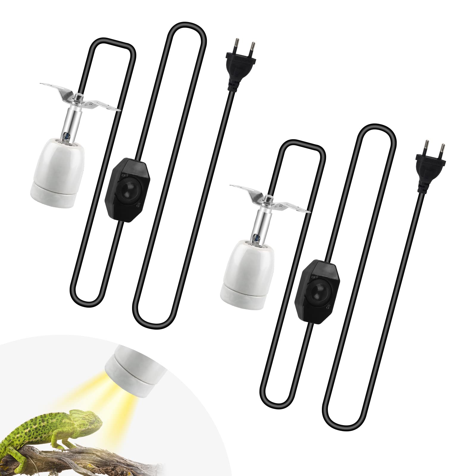 CPROSP 2 x Terrestrial Turtle Heat Lamp Reptile Heater, 360° Adjustable Reptile Heater for Lamp Holder (Bulb Not Included), Cable and 1.8 m Plug