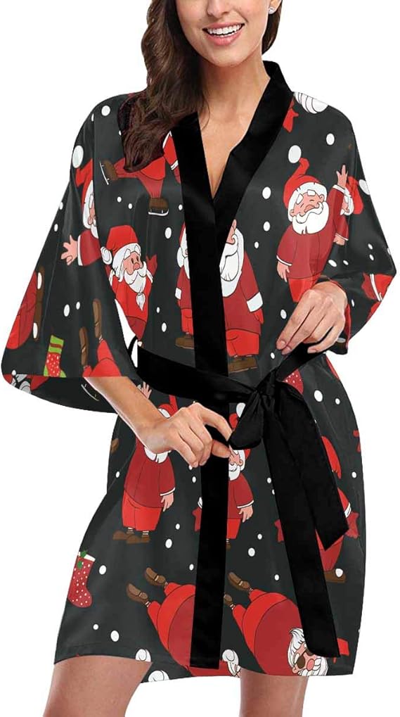 Custom Christmas Santa Claus Women Kimono Robes Beach Cover