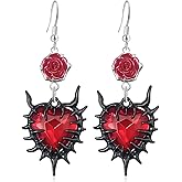 JOONL Handmade Vintage Gothic Rhinestone Rose Flower Dangle Drop Earrings Punk Red Heart Butterfly Hook Earrings for Women Costume Cosplay