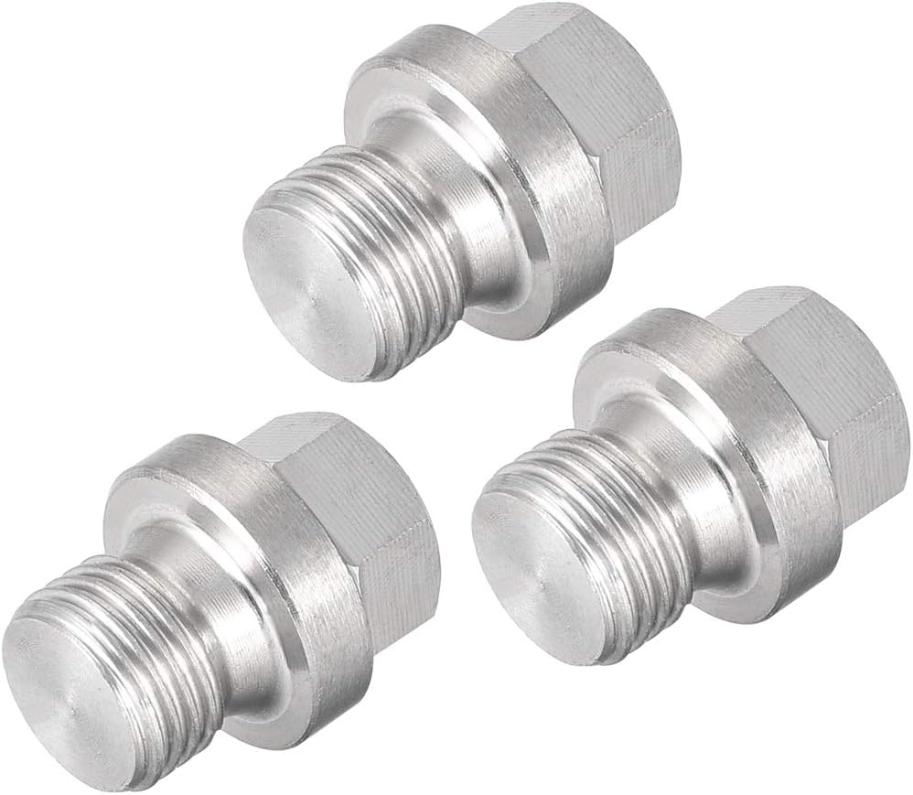 sourcing map M10 X 1 Male Outer Hex Head Plug - 304 Stainless Steel Solid Thread Corrosion Resistant Bung Plug Pipe Fitting 3Pcs