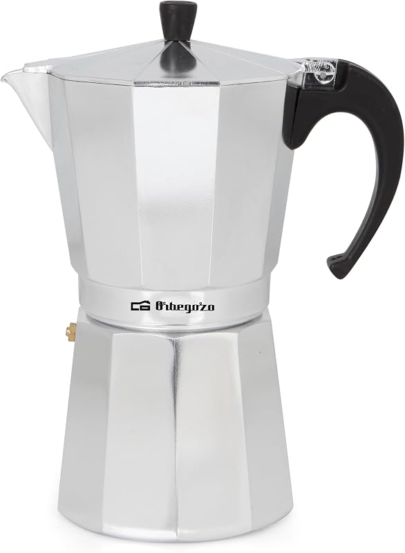 Orbegozo KF 600, cafeteira italiana, capacidade para 6 xícaras, adequada para fogão a gás, elétrico e cerâmico, punho ergonômico, válvula de segurança, interior fácil de limpar, cor prata