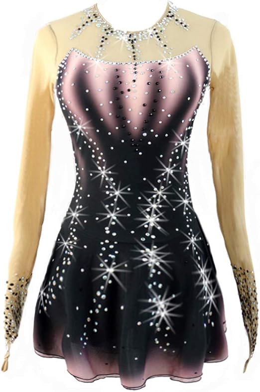 LIUHUO Ice Figure Skating Dress Black Graident Competition Dress for