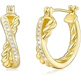 14K Gold Hoop Earrings Gold Earrings for Women Thick Small Diamond Hoop Earring X-shaped Hoops Twisted Gold Earring for Women 20mm