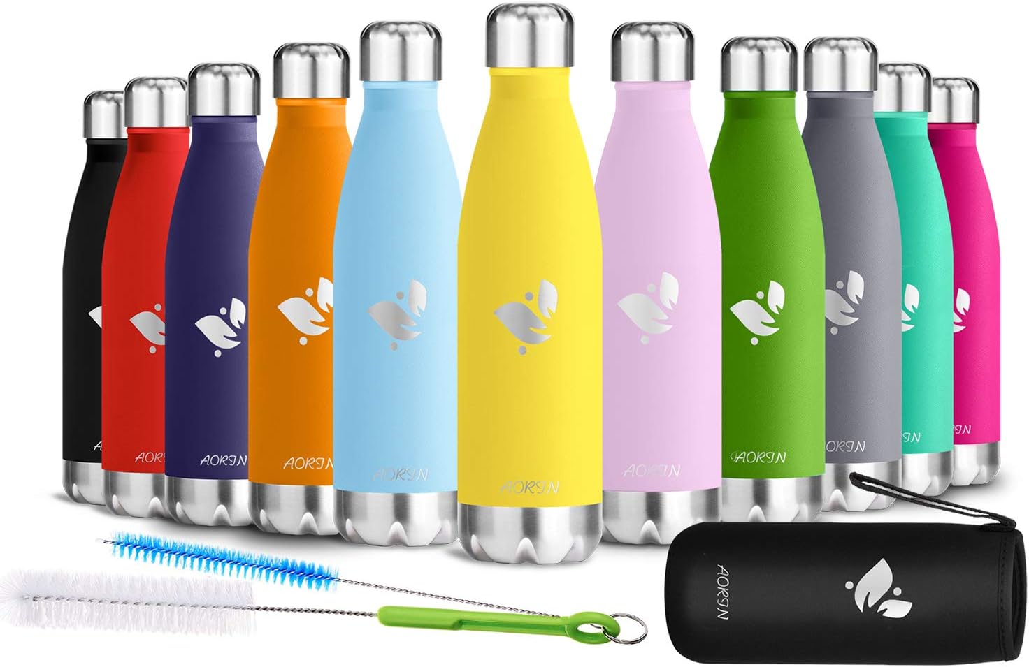 AORIN Vacuum Insulated Stainless Steel Water Bottle - 350ml/500ml/750ml - 24 hrs Cooling & 12 hrs Keep Warm - BPA Free - metal Water Bottle for Work, Gym, Travel, Sports