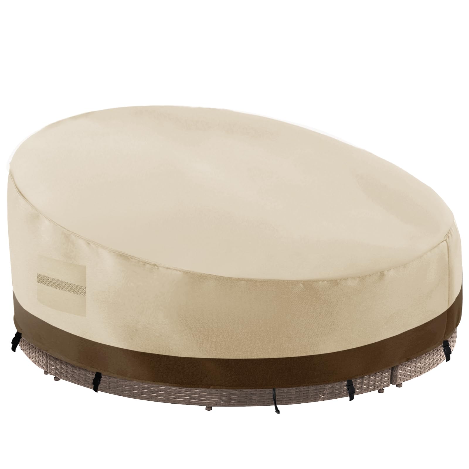 Rattan Outdoor Daybed Cover - Round, Breathable, Oxford Fabric, Waterproof, Beige, 228x216x40/83cm