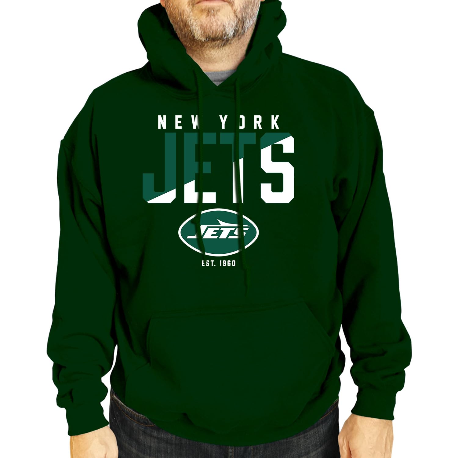 Team Fan Apparel Adult NFL Diagonal Fade Fleece Hooded Sweatshirt - Unisex Tagless - Officially Licensed Football Pullover (New York Jets - Forest Green, Medium) Image