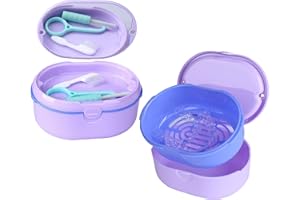 POZLLE Large Denture Bath Case Cup Box Holder Storage Soak Container， Retainer Case,Mirror Orthodontics Mouth Guard Case,Suitable for Dentures, Partial Dentures, Chews and Removal Tool with Braces（Purple）…