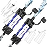Filtro de Agua Portatil, Mini Sistema de Filtragem de Água, Camping Equipamentos, Azul Negro, 2pcs