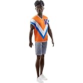 Barbie Fashionistas Ken Fashion Doll #203 with Twisted Black Hair Wearing Orange Athletic Jersey, Shorts &amp; White Sneakers