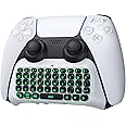 TiMOVO PS5 Controller Keyboard with Green Backlight, Wireless Bluetooth Keypad Chatpad for Playstation 5 Controller, Mini Game Keyboard Built-in Speaker with 3.5mm Audio Jack for PS5 Accessories,White