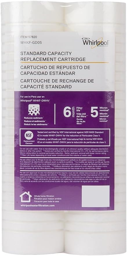 WHIRLPOOL Standard Capacity Whole House Filtration Replacement Filter (2 Pack) WHKF-GD05 (Packaging May Vary): Home & Kitchen