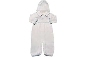 CHRISTENING DAY Boy's White Cotton Knit Christening Baptism Longall w/White, Blue, or Gold Cross and Hat