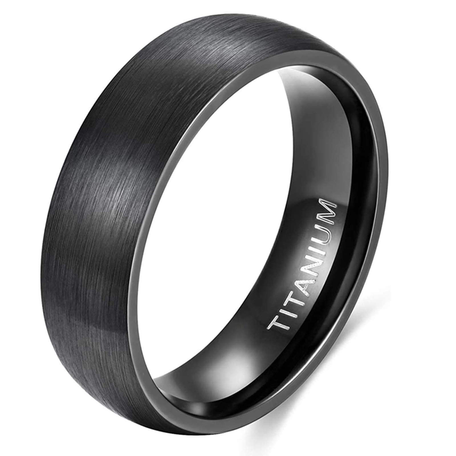 Zakk 6mm 8mm Titanium Ring Brushed Dome Engagement Wedding Band for Men Women Silver/Black Comfort Fit (Black 6mm,Size M 1/2)