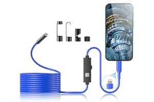 KINPTHY Endoscope Camera with Light, 1920P HD Borescope with 8 Adjustable LED Lights, Endoscope with 16.4ft Semi-Rigid Snake Camera, 7.9mm IP67 Waterproof Inspection Camera for iOS(Blue)