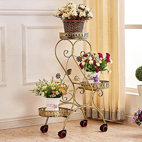 Tie - Style Wheel Flower Stand Floor - Style Flower Bed Frame Living Room Balcony Shelf ( Color : Bronze )