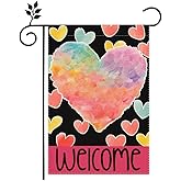 Valentines Day Colorful Herat Garden Flag 12x18 Inch Double Sided Outside, Hearts Welcome Anniversary Yard Outdoor Flag ﻿
