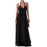 Maxi Dresses for Women Sexy Halter V Neck Backless Smocked High Waisted A Line Beach Vacation Sundress