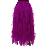 THHGPO Tulle Skirts for Women A Line Fairy Tiered Skirt Midi Length High Elastic Waist Long Skirt