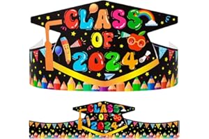 SICOHOME Kids Kindergarten Graduation Cap 24pcs Adjustable Paper Graduation Hats Preschool Graduation Cap Decorations