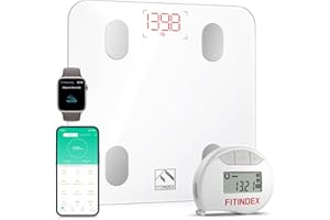 FITINDEX Smart Scale and Tape Measure, Digital Bathroom Scale & Body Tape Measure Sync with APP, Bluetooth Weighing Machine, Body Composition Analyzer, for Health Care