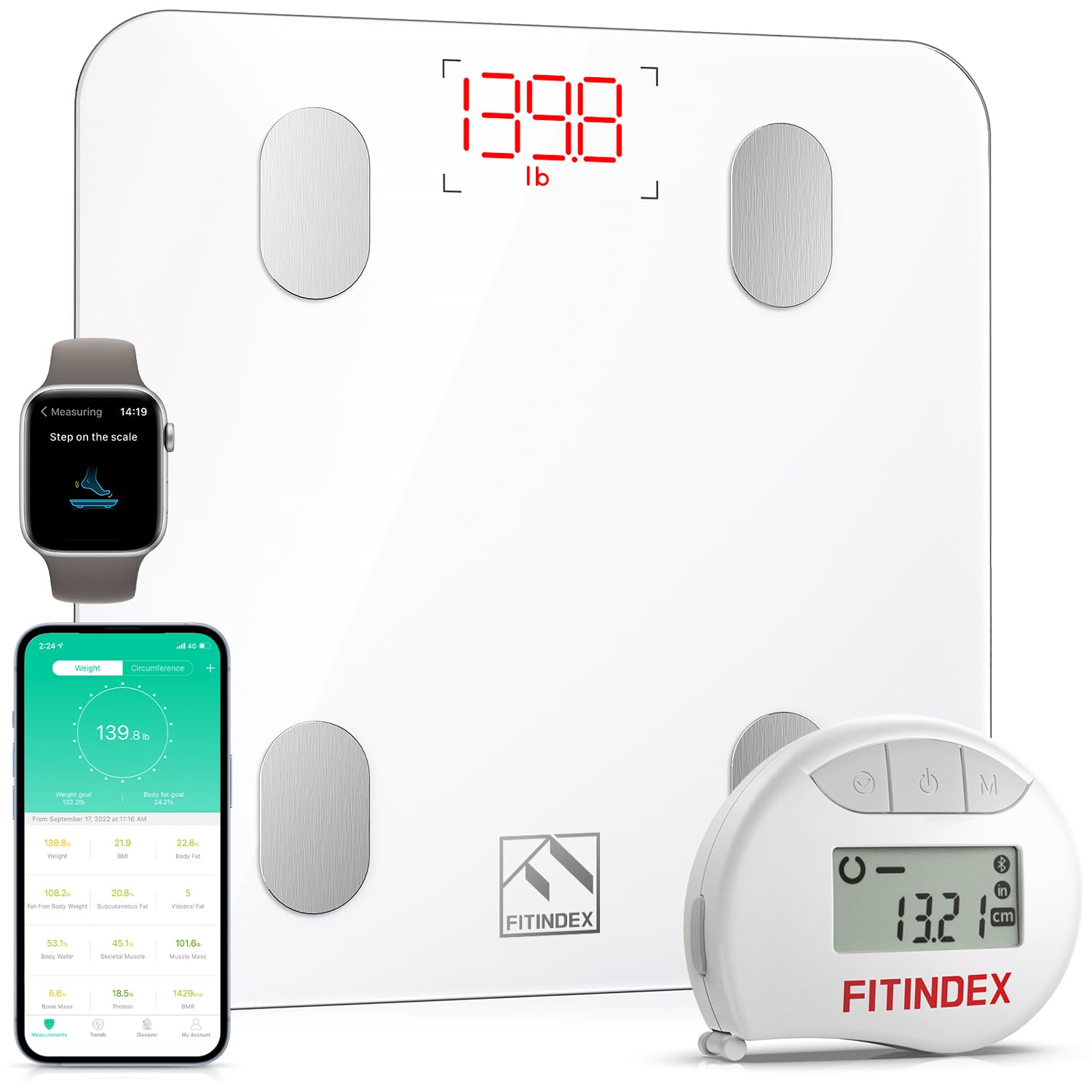 Photo 1 of FITINDEX Smart Scale and Tape Measure, Digital Bathroom Scale & Body Tape Measure Sync with APP, Bluetooth Weighing Machine, Body Composition Analyzer, for Health Care