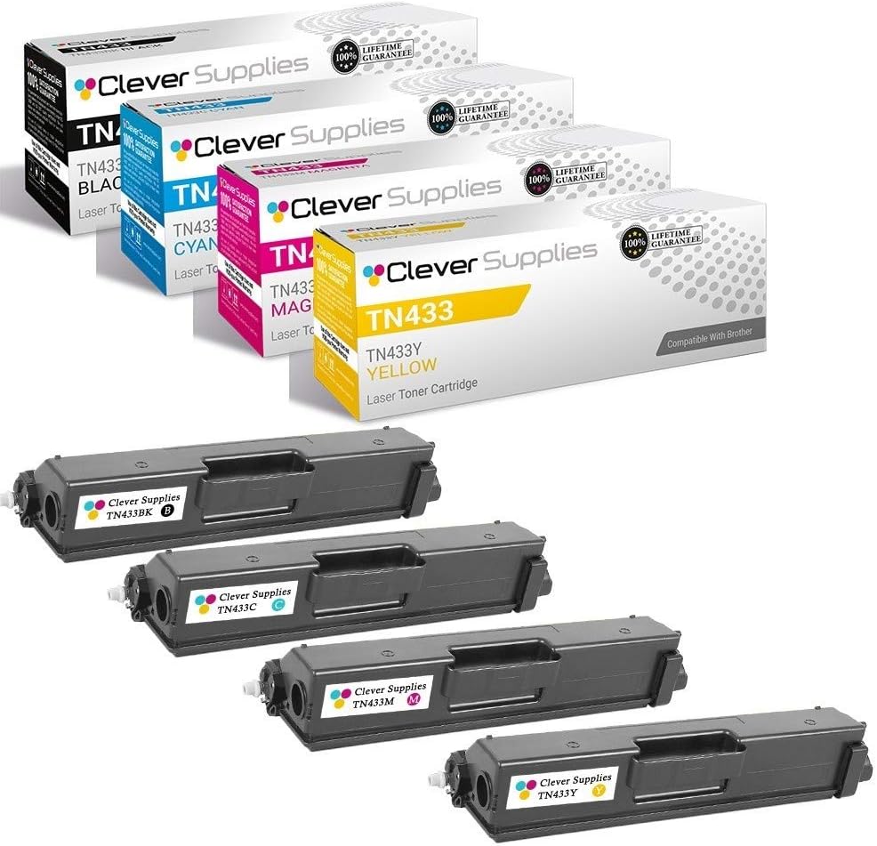 Clever Supplies Compatible Toner Cartridges Replacement for TN-433 (Black/Cyan/Magenta/Yellow,4-Packs)