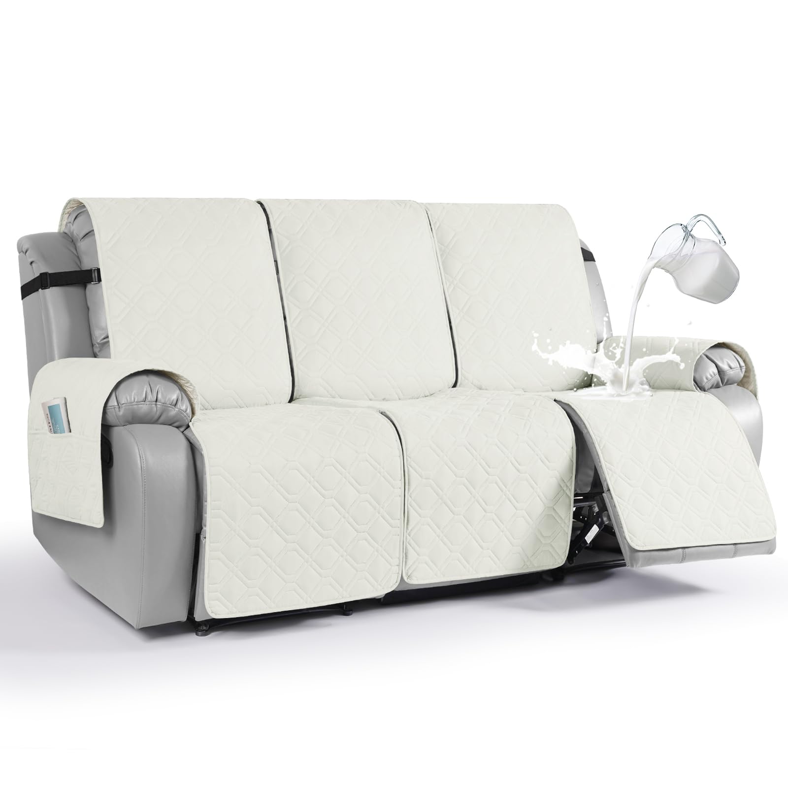 Photo 1 of VANSOFY Waterproof Recliner Couch Covers, Sofa Covers 1-Piece Washable Reclining Sofa Cover Non-Slip Furniture Protector with Elastic Straps Pocket for Dogs, Pets(Creamy White,3 Seater)