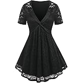 ROSE GAL Women's Plus Size Lace top Place Panel Front Twist Tee lace-up Steampunk Tunic